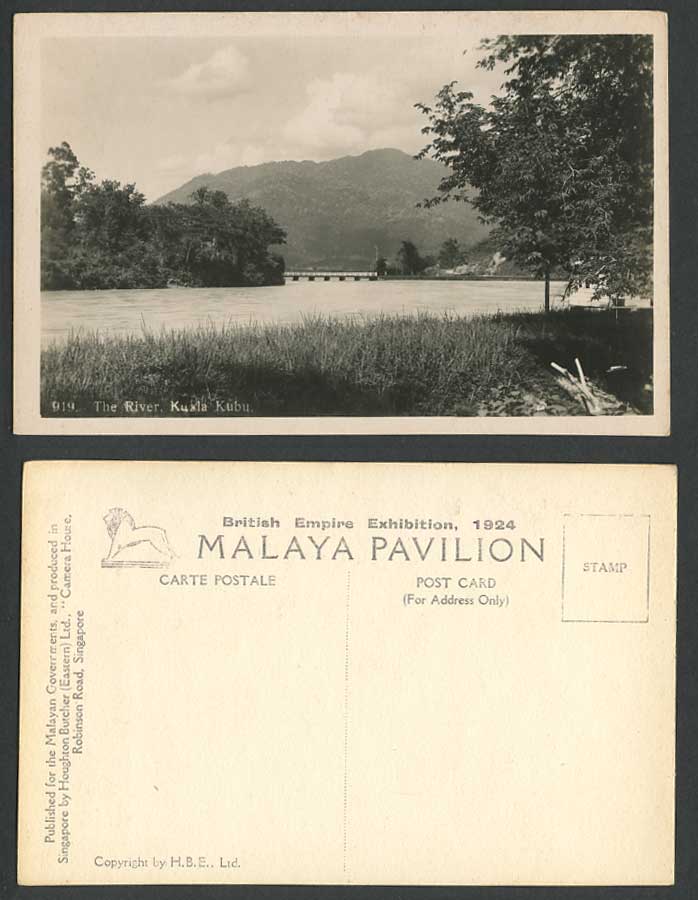 Selangor River Scene Bridge Kuala Kubu Bahru Empire Exhibition 1924 Old Postcard