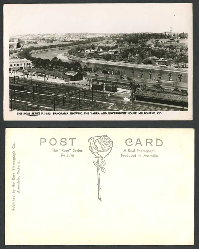 Australia Old RP Postcard Melbourne Yarra River Government House Street Railroad