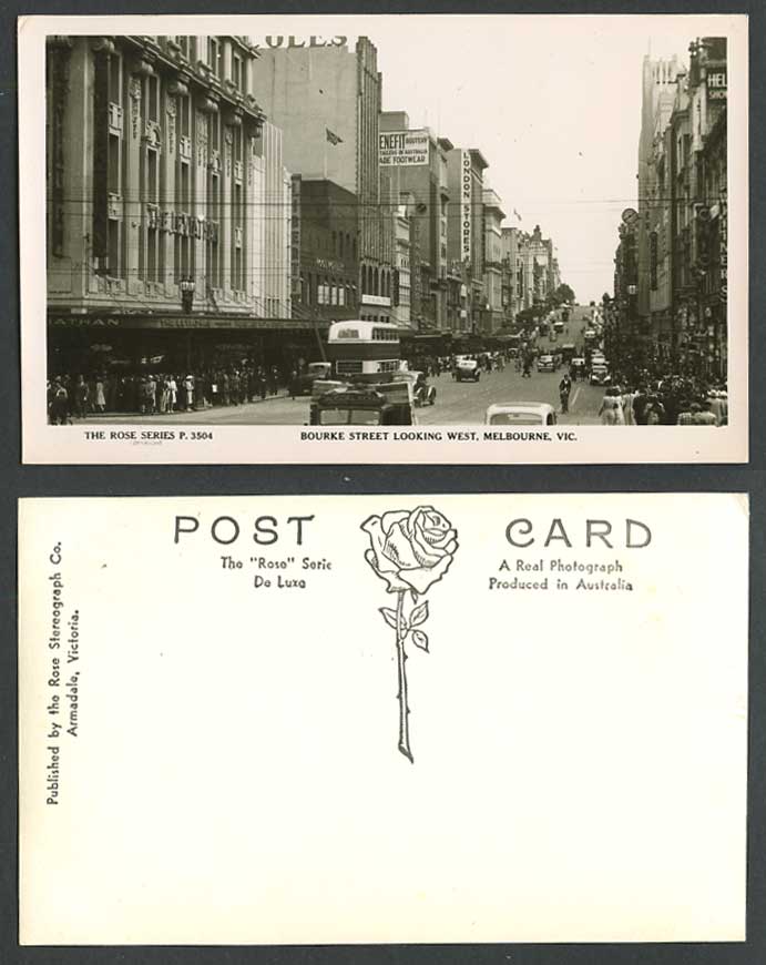 Australia Old Postcard Melbourne Bourke Street, West, London Stores Liberty Flag