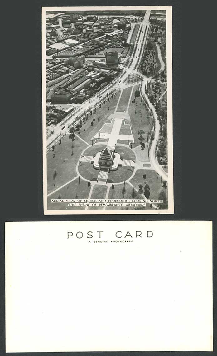 Australia Old RP Postcard Melbourne, Shrine of Remembrance Forecourt Aerial View