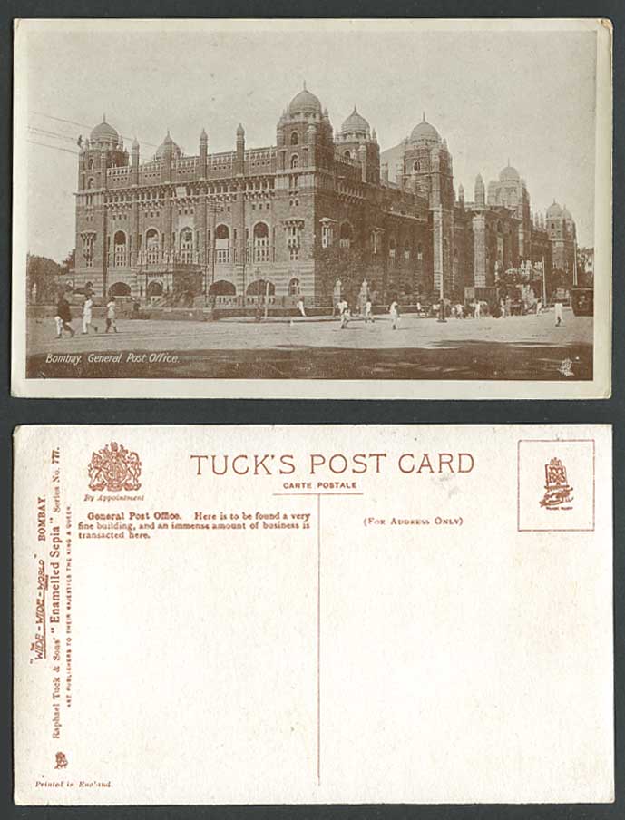 India Old Tuck's Postcard Bombay General Post Office G.P.O. GPO Street Scene 777