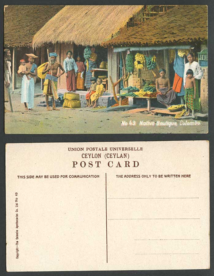 Ceylon Old Colour Postcard Native Boutiques Bautiques Colombo Women Men Children