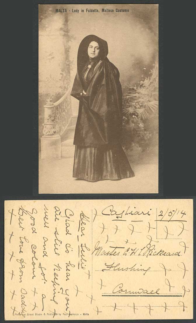 Malta 1914 Old Postcard Lady Woman FALDETTA Traditional Maltese Costume Costumes