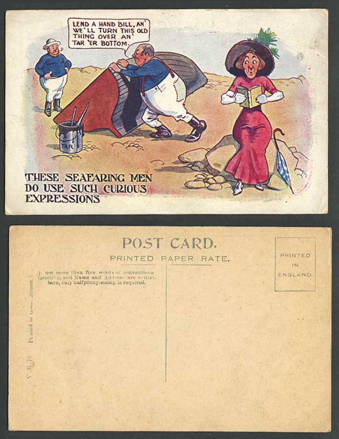 Seafaring Men Do Use Such Curious Expressions Tar Boat Bottom Comic Old Postcard
