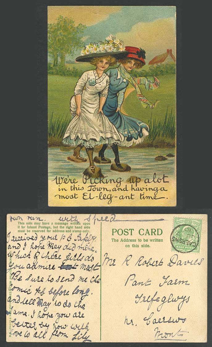Glamour Ladies Women Stepping Stones Have Most El-Leg-Ant Time 1910 Old Postcard