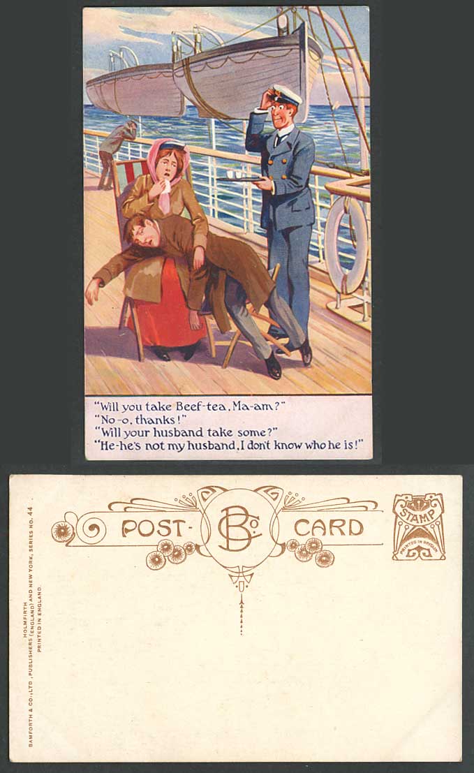 Lifeboat Ship Seaman Will U Take Beef-Tea Ma-am He's Not my Husband Old Postcard