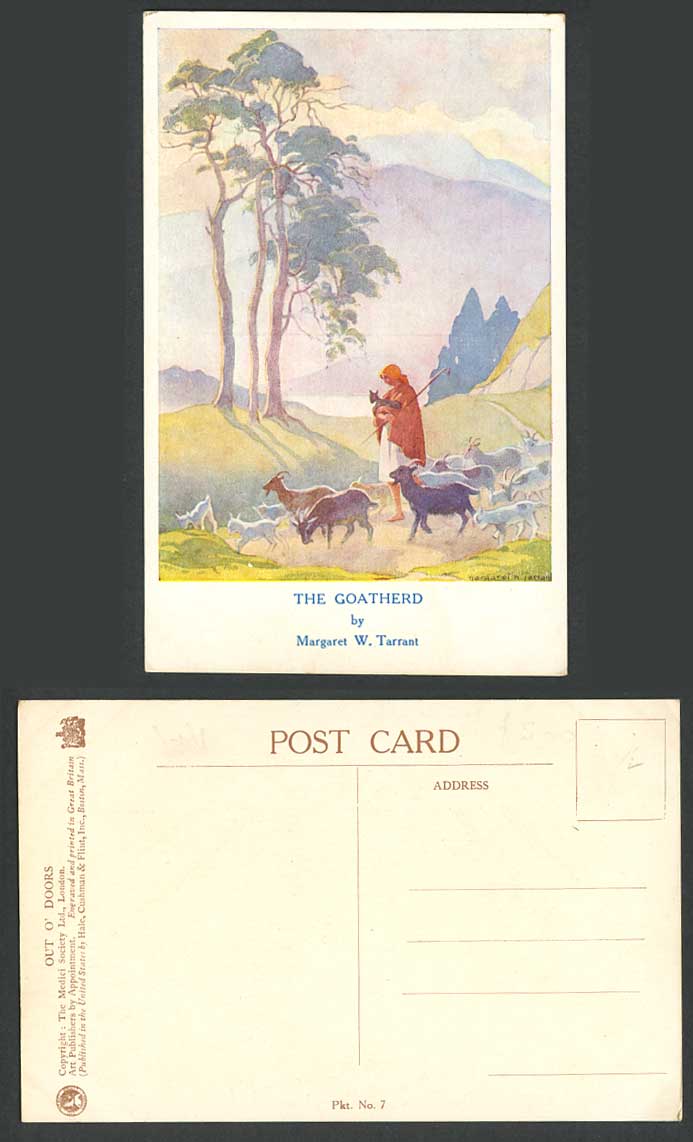 Margaret W. Tarrant Artist Signed Old Postcard The Goatherd, Goats Shepherd Lamb