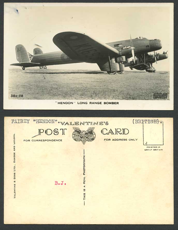 Hendon Long Range Bomber K1695 Monoplane Aircraft Plane Old Real Photo Postcard
