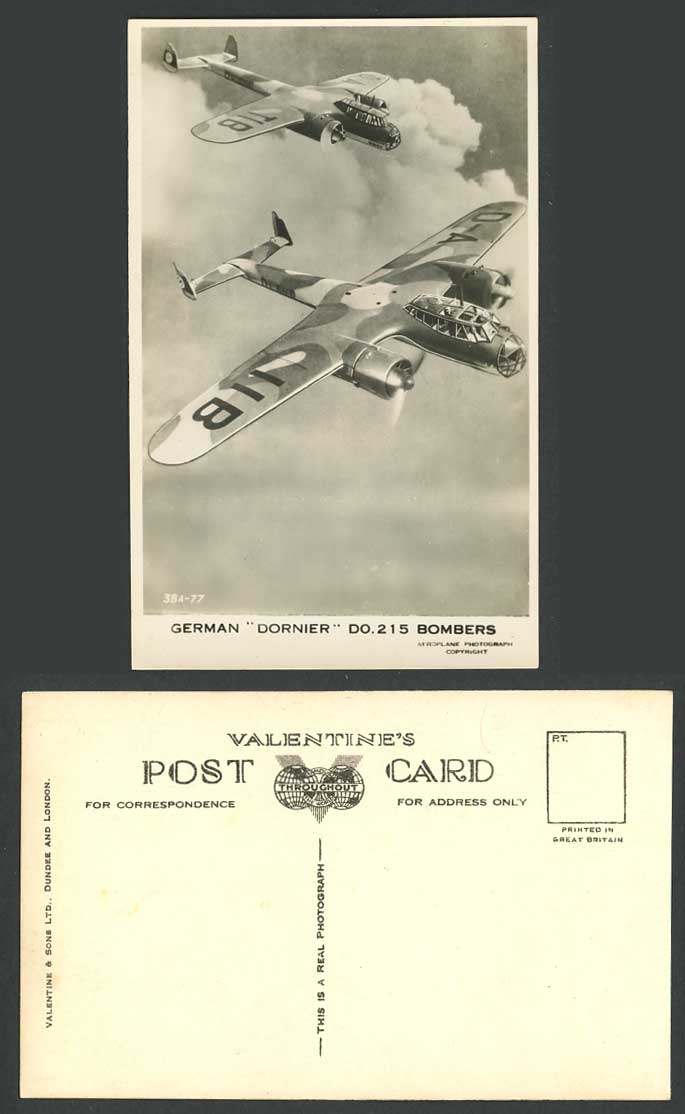 German DORNIER DO.215, Light Bomber, Aerial Reconnaissance Aircraft Old Postcard
