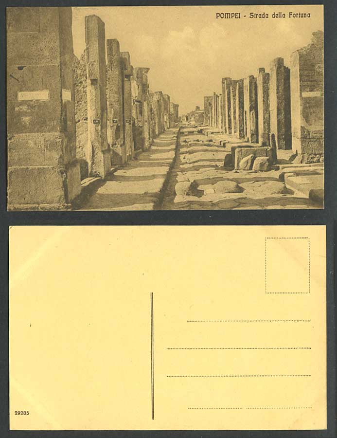 Italy Old Postcard Pompeii Pompei Ruins, Strada della Fortuna, Lucky Road Street