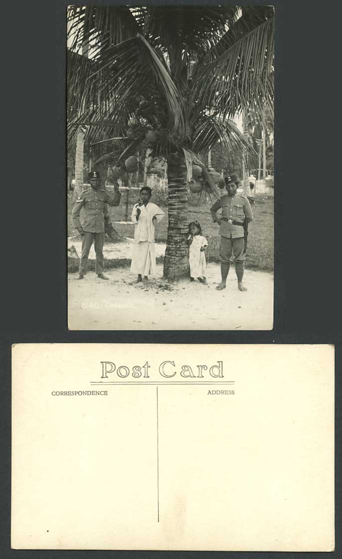 Malaya Malay Army Soldier Police Coconuts Children Girls Old Real Photo Postcard