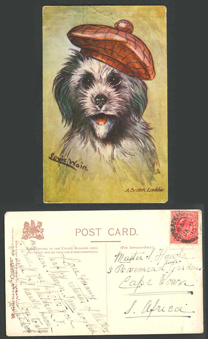 Louis Wain Artist Signed, Dog, A Scotch Laddie, Tuck's Oilette 1910 Old Postcard