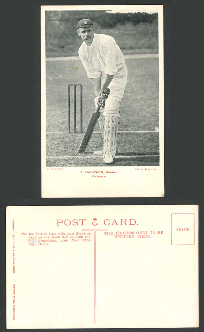 Thomas Walter Hayward English Cricketer Batsman Surrey Cricket Eng. Old Postcard