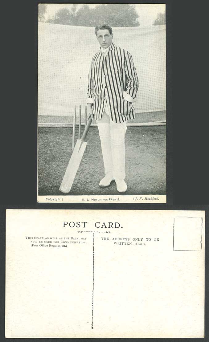 Cricket, Kenneth Lotherington Hutchings English Cricketer Kent Club Old Postcard
