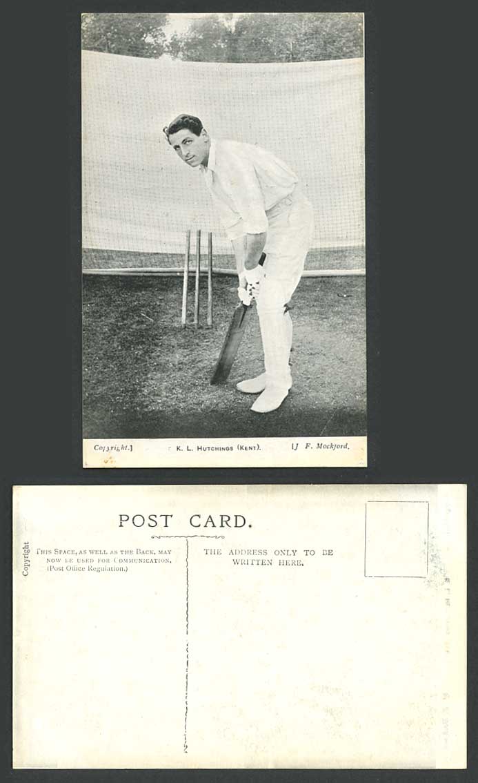 Cricket, Kenneth Lotherington K. L. Hutchings, Cricketer, Kent Club Old Postcard