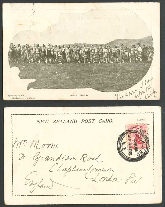 New Zealand 1903 Old Postcard Haka Maori Ceremonial Warrior Dance Piupiu Tongues