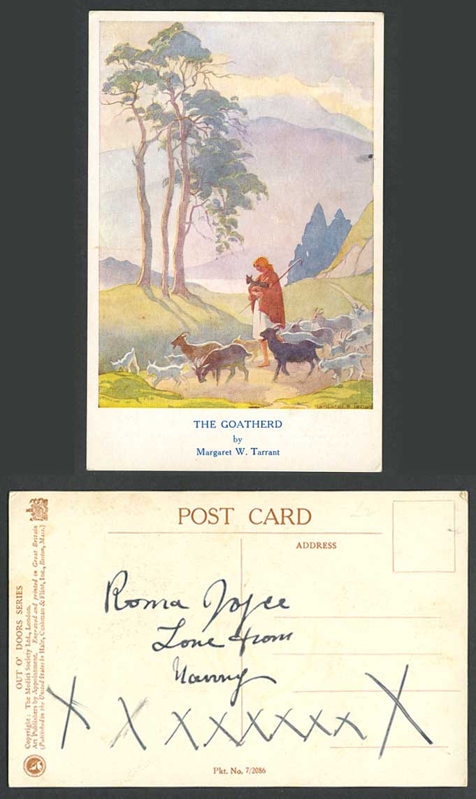 Margaret W. Tarrant Old Postcard The Goatherd, Shepherd Goats Lamb, Out O' Doors