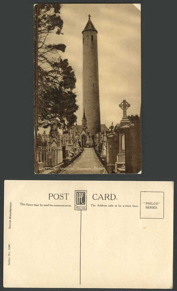 Ireland Dublin Old Postcard GLASNEVIN O'Connell Memorial Grave Round Tower Cross