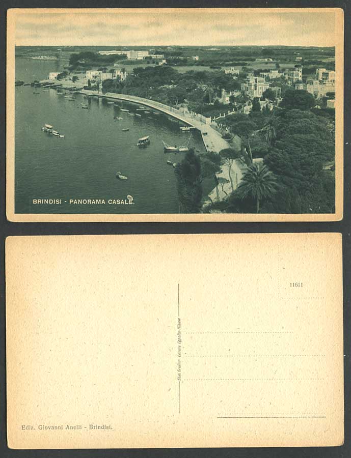 Italy Old Postcard BRINDISI Panorama Casale Boats Yachts in Harbour General View