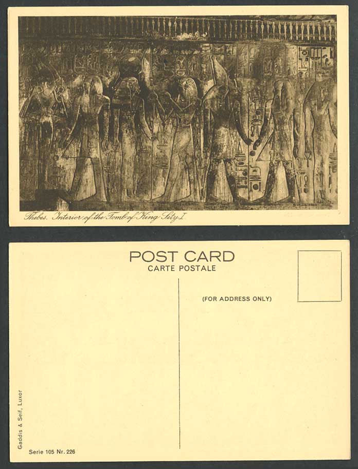 Egypt Old Postcard Thebes Interior of Tombs of King Sety Seti I, Relief Carvings