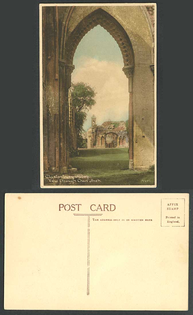 Glastonbury Abbey View through Choir Arch Arched Gate Ruin Somerset Old Postcard