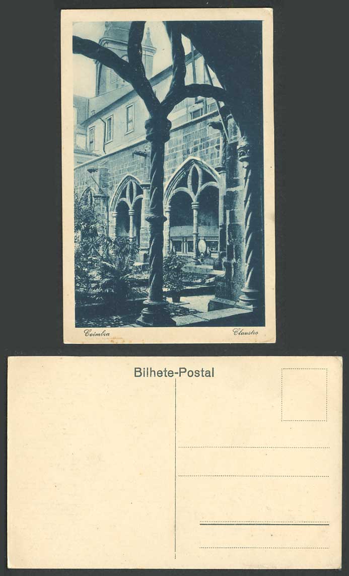 Portugal Old Postcard Coimbra Claustro Cloister Courthyard Garden Bilhete-Postal
