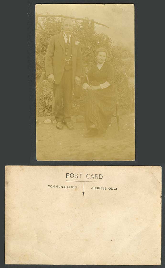 Older Man, Woman Lady in Garden Yorkshire Old Real Photo Postcard Social History