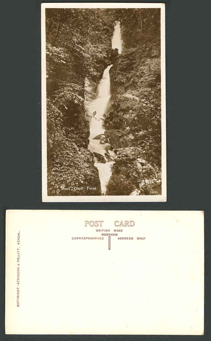 Stock Ghyll Force Ambleside Cumbria Old Real Photo Postcard Waterfall Water Fall