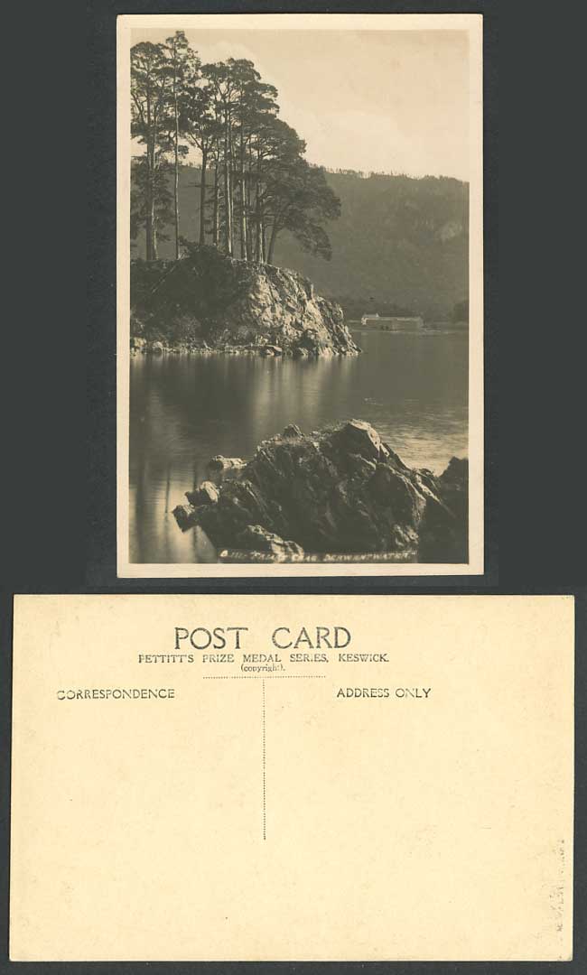 Friars Crag Derwentwater Lake Dis Keswick Trees on Rocks Old Real Photo Postcard