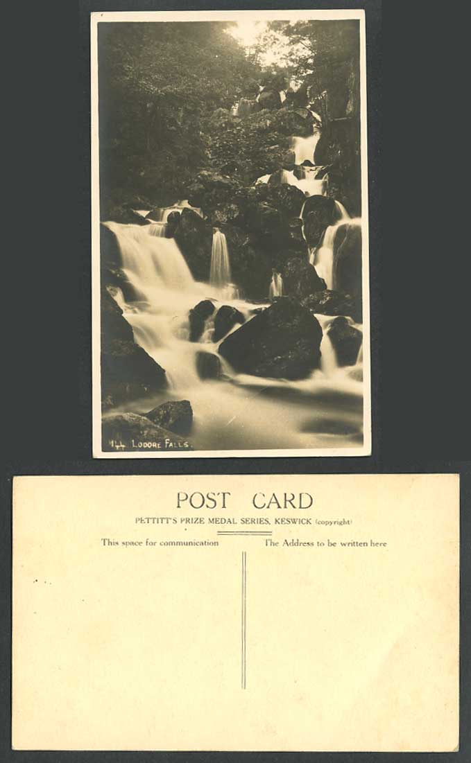 LODORE FALLS Waterfalls Rocks near Keswick Lake District Old Real Photo Postcard