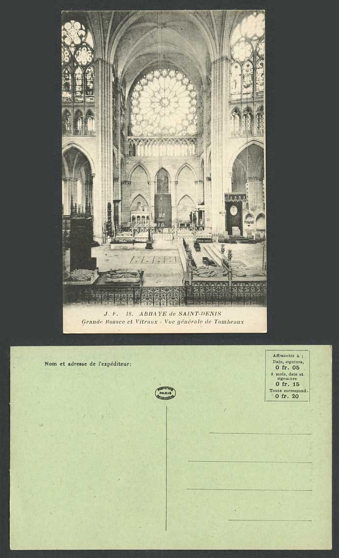 Abbaye de Saint-Denis Rosace Stained Glass Window Tomb Abbey Church Old Postcard
