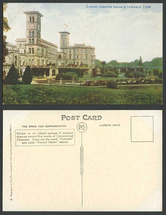 Isle of Wight OSBORNE HOUSE and Terrace Cowes Old Colour Postcard Photochrom Co.