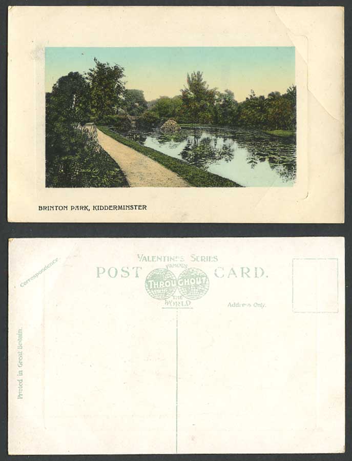 Kidderminster Brinton Park Lake Path Worcestershire Old Colour Embossed Postcard