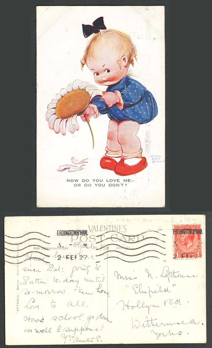 MABEL LUCIE ATTWELL 1927 Old Postcard Flower Petal Do You Love Me or U Don't 117