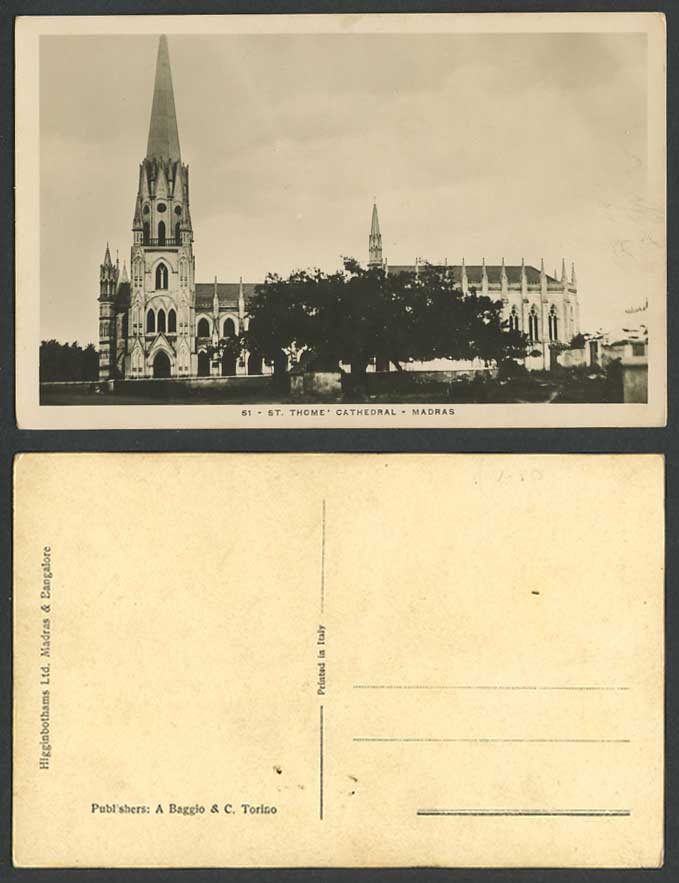 India Old Real Photo Postcard San St. Thome Cathedral MADRAS Basilica Church 51.