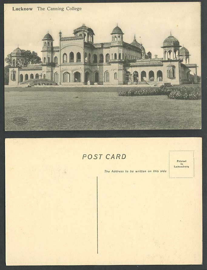 India Old Postcard Lucknow The Canning College School Arched Bridge Garden Tower