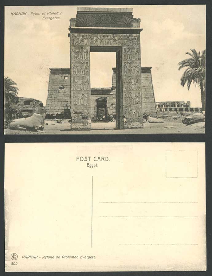 Egypt Old Postcard Karnak Pylon Ptolemy Euergetes Evergetes Gate Statue Carvings