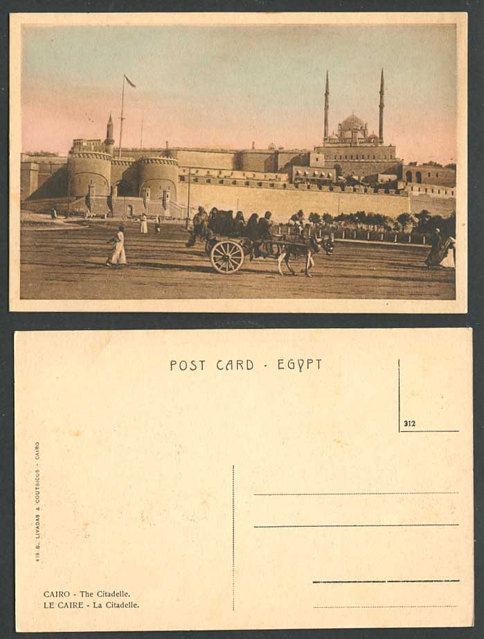 Egypt Old Hand Tinted Postcard Cairo Citadel Caire Citadelle, Donkey Cart Street