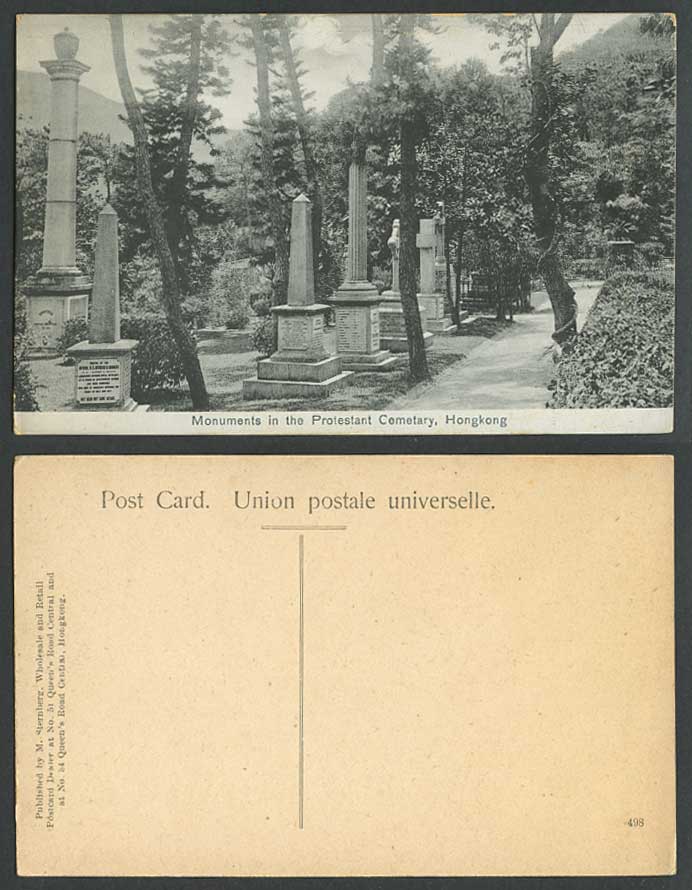 China Hong Kong Old Postcard Monuments in The Protestant Cemetery Cemetary Grave