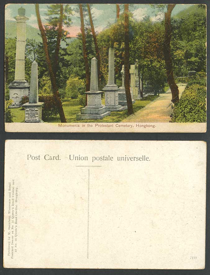 Hong Kong China Old Colour Postcard Monuments Protestant Cemetery Cemetary Grave