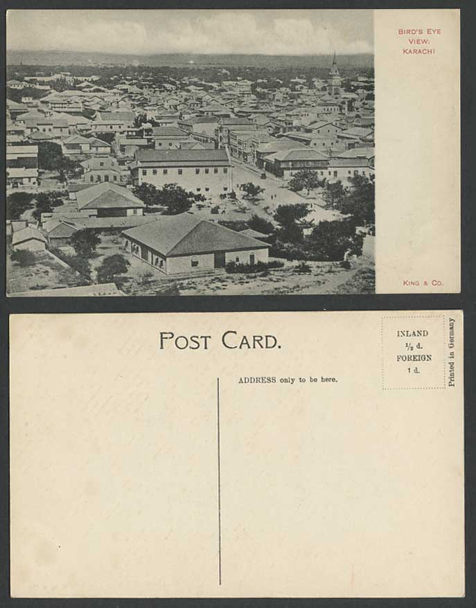 Pakistan Old Postcard Bird's Eye View KARACHI General View Panorama Street Scene