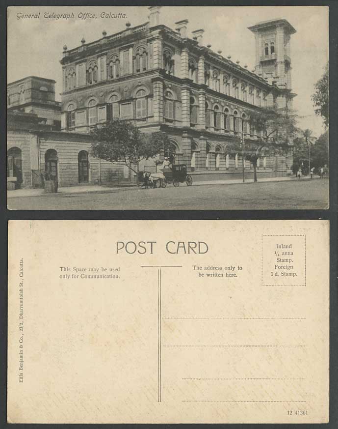 India Old Postcard General Telegraph Office Calcutta Street Scene Ellis Benjamin