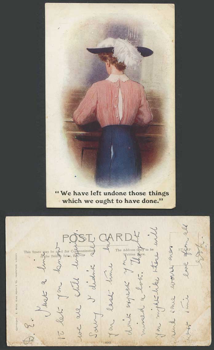 We Have Left Undone Things We ought to have done Ripped Shirt Woman Old Postcard