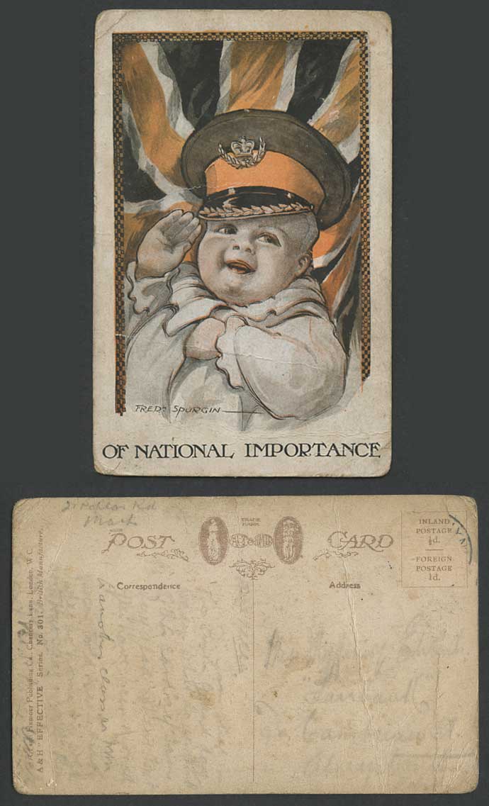 Fred Spurgin Old Postcard Of National Importance British Flag Baby Soldier Salut