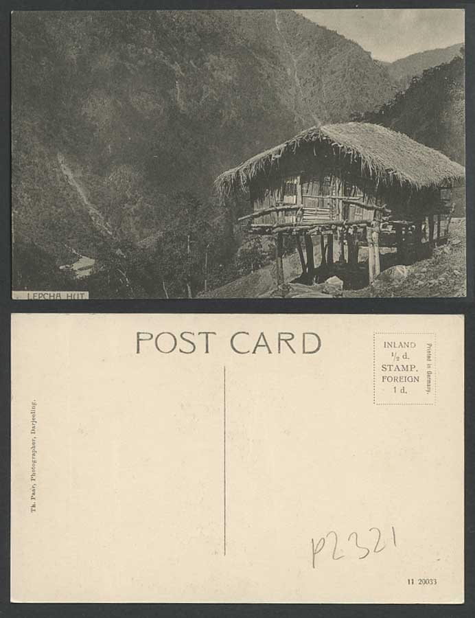 TIBET China Old Postcard LEPCHA HUT, Native Tibetan House, Darjeeling, Mountains