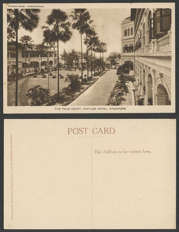 Singapore Old Postcard Palm Court Raffles Hotel Palm Trees Sarkies Bros Propriet