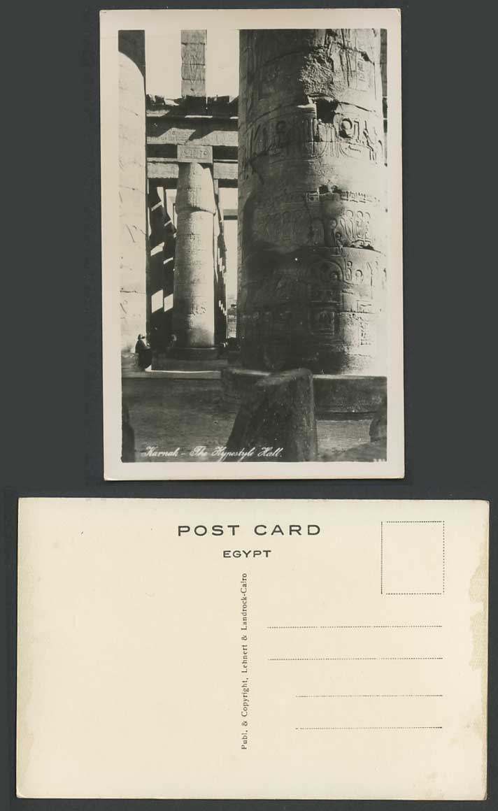 Egypt Old Real Photo Postcard Karnak, The Hypostyle Hall, Carvings, Temple Ruins