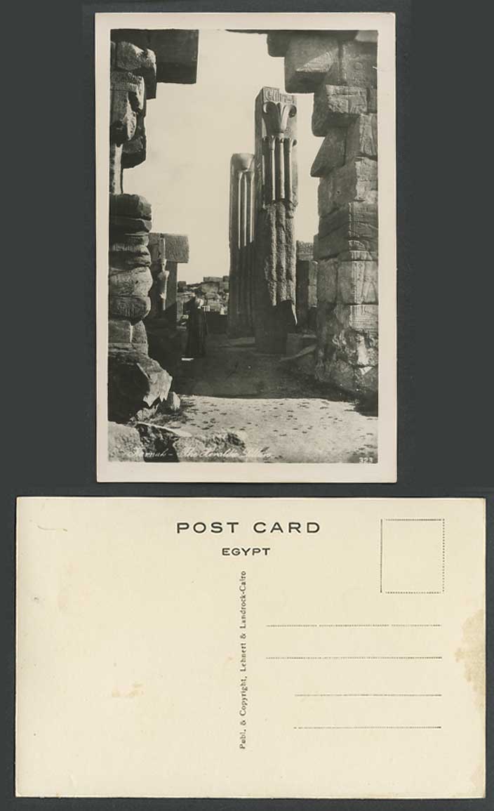 Egypt Old Real Photo Postcard Karnak The Heraldic Pillar Temple Ruins Pillars RP