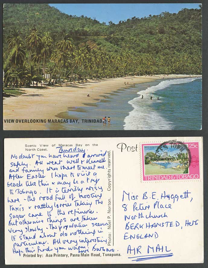 Trinidad & Tobago 25c 1976 on Colour Postcard View overlooking MARACAS BAY Beach