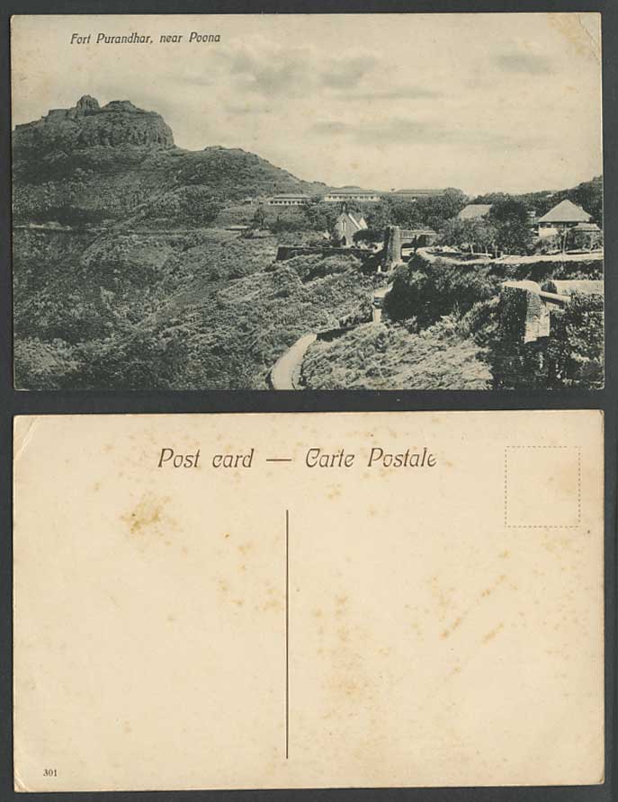India Old Postcard FORT PURANDHAR near POONA General View Panorama Fortress 301.